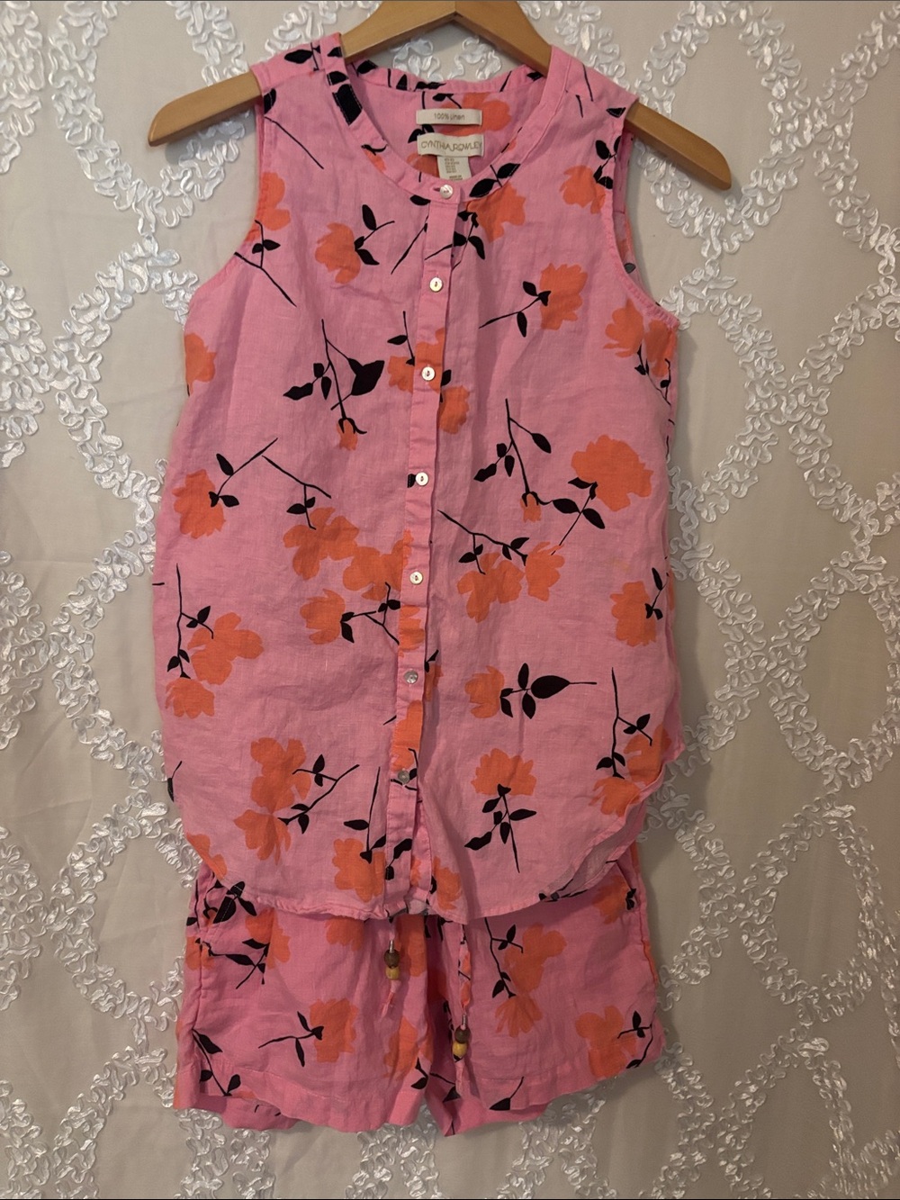 Cynthia Rowley Pink Floral Sleeveless short set with Orange Blooms